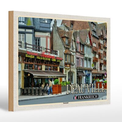 Cartel de madera viaje 30x20cm Deauville Francia pizzería del centro