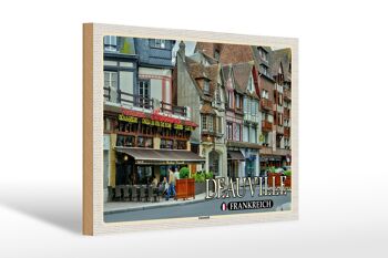 Panneau en bois voyage 30x20cm Deauville France centre ville pizzeria 1