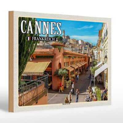 Panneau en bois voyage 30x20cm Cannes France Marché Forville