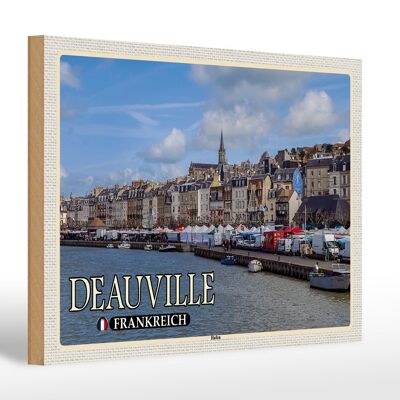 Holzschild Reise 30x20cm Deauville Frankreich Hafen Boote