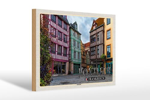 Holzschild Reise 30x20cm Honfleur Frankreich Innenstadt