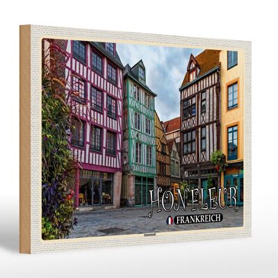 Holzschild Reise 30x20cm Honfleur Frankreich Innenstadt