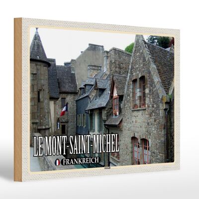 Cartello in legno da viaggio 30x20 cm Le Mont-Saint-Michel Francia centro storico