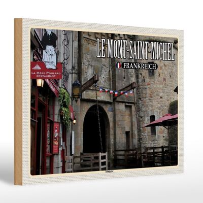 Cartel de madera viaje 30x20cm Le Mont-Saint-Michel Francia Puerta del Rey