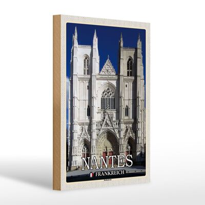Targa in legno da viaggio 20x30 cm Cattedrale di Nantes Francia
