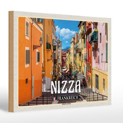 Cartel de madera viaje 30x20cm Niza Francia Casco antiguo de Niza