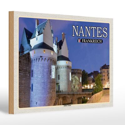 Cartel de madera viaje 30x20cm Nantes Francia Castillo de Nantes