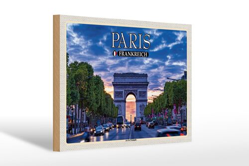 Holzschild Reise 30x20cm Paris Frankreich Arc de Triomphe