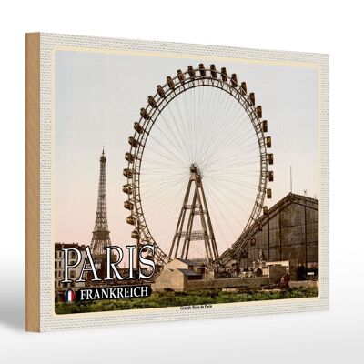 Cartello in legno da viaggio 30x20 cm Parigi Francia Grande Roue Ruota panoramica