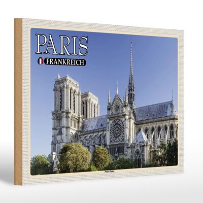 Holzschild Reise 30x20cm Paris Frankreich Notre-Dame Kathedrale