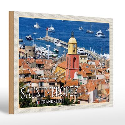 Targa in legno da viaggio 30x20 cm Saint-Tropez Eglise Notre-Dame-de