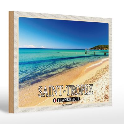 Cartel de madera viaje 30x20cm Saint-Tropez Plage de Pampelonne