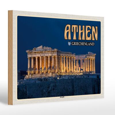 Cartello in legno da viaggio 30x20 cm Atene Grecia Acropoli città fortezza