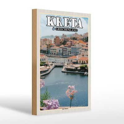 Wooden sign travel 20x30cm Crete Greece Agios Nilolaos