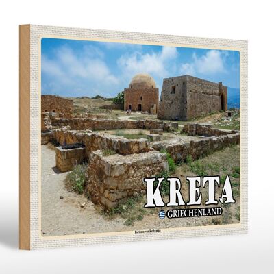 Wooden sign travel 30x20cm Crete Greece Fortezza of Rethymno