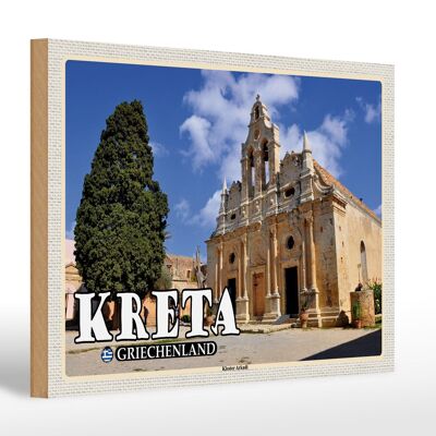 Wooden sign travel 30x20cm Crete Greece Arkadi Monastery
