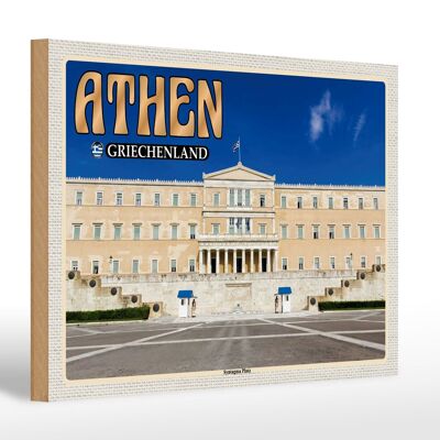 Cartel de madera viaje 30x20cm Atenas Grecia Plaza Syntagma