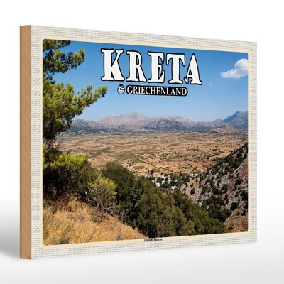 Wooden sign travel 30x20cm Crete Greece Lassithi Plateau decoration