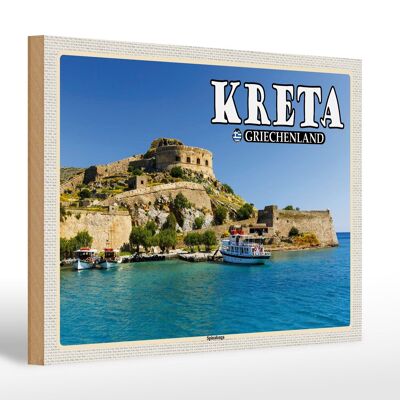 Wooden sign travel 30x20cm Crete Greece Spinalonga Island