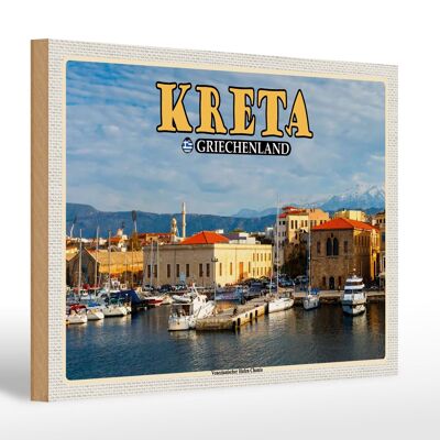 Wooden sign travel 30x20cm Crete Greece Venetian harbor