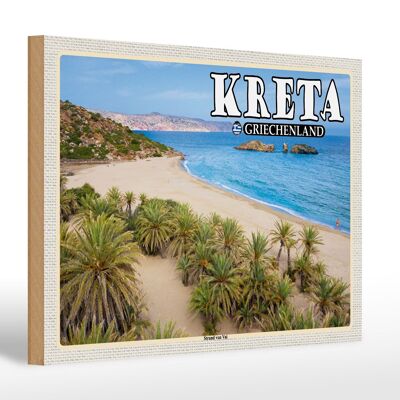 Wooden sign travel 30x20cm Crete Greece Vai beach