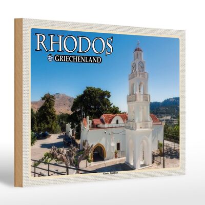 Panneau en bois voyage 30x20cm Rhodes Grèce Monastère Tsambika décoration
