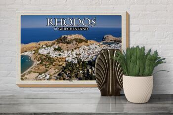 Panneau en bois voyage 30x20cm Rhodes Grèce Lindos ville mer décoration 3
