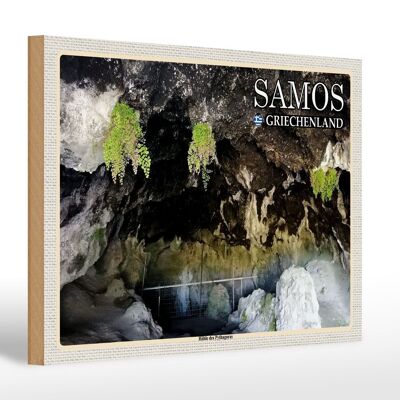 Cartel de madera viaje 30x20cm Samos Grecia Cueva de Pitágoras