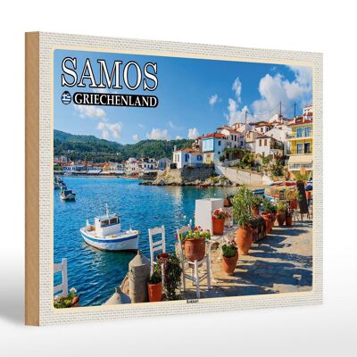 Cartello in legno da viaggio 30x20 cm Samos Grecia Kokkári vacanza in città