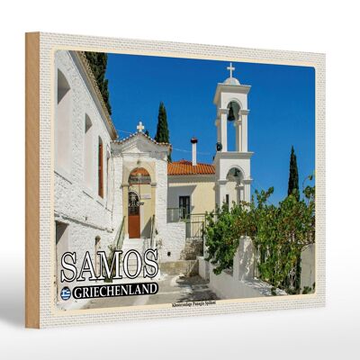 Panneau en bois voyage 30x20cm Samos Grèce complexe monastique Panagia