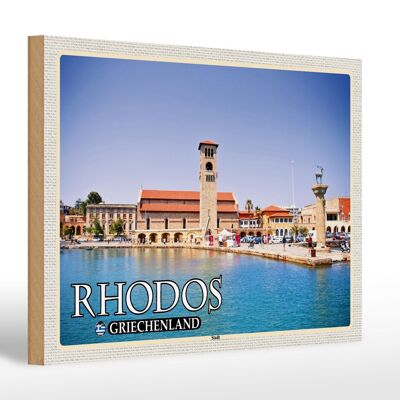 Panneau en bois voyage 30x20cm Rhodes Grèce ville mer vacances décoration