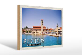 Panneau en bois voyage 30x20cm Rhodes Grèce ville mer vacances décoration 1