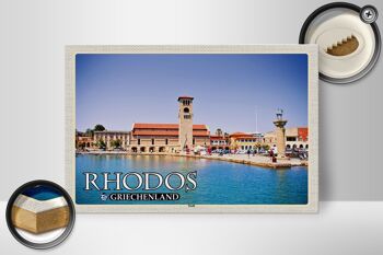 Panneau en bois voyage 30x20cm Rhodes Grèce ville mer vacances décoration 2