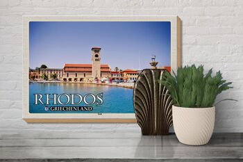 Panneau en bois voyage 30x20cm Rhodes Grèce ville mer vacances décoration 3