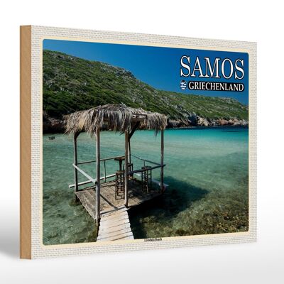 Cartel de madera viaje 30x20cm Samos Grecia Livadaki Playa Mar