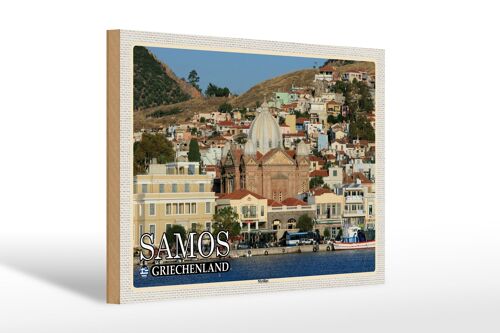 Holzschild Reise 30x20cm Samos Griechenland Mytilini Stadt Meer