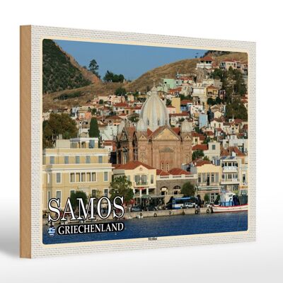 Holzschild Reise 30x20cm Samos Griechenland Mytilini Stadt Meer