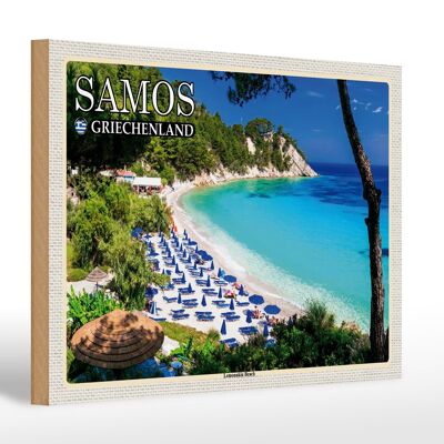 Cartel de madera viaje 30x20cm Samos Grecia Lemonakia Beach