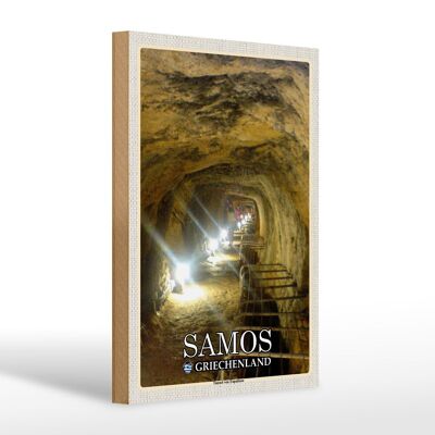 Wooden sign travel 20x30cm Samos Greece Tunnel of Eupalinos