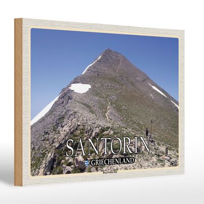 Cartel de madera viaje 30x20cm Santorini Grecia montaña Profitis Ilias