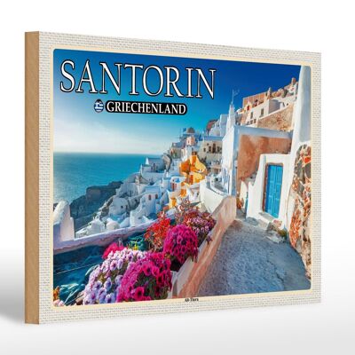 Wooden sign travel 30x20cm Santorini Greece Old Thera Antique