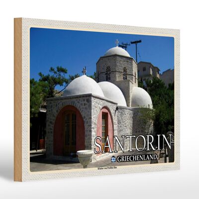 Wooden sign travel 30x20cm Santorini Greece Monastery Profitis