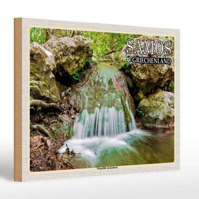 Cartello in legno da viaggio 30x20 cm Samos Grecia Cascate Karlovasi