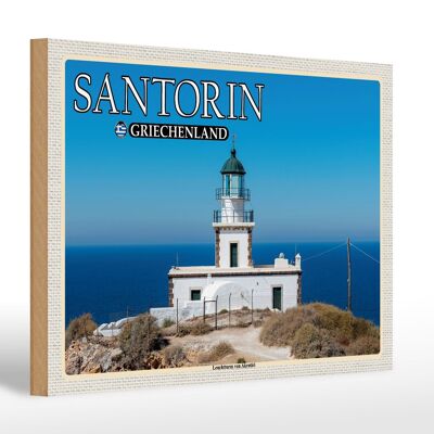 Cartello in legno da viaggio 30x20 cm Santorini Grecia faro Akrotiri