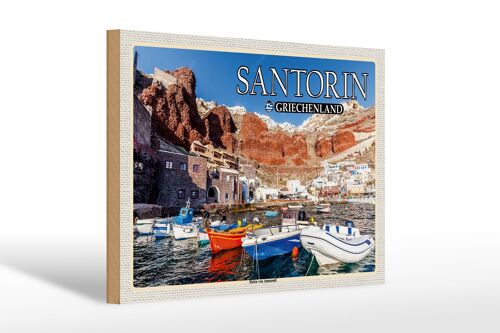 Holzschild Reise 30x20cm Santorin Griechenland Hafen von Ammoudi