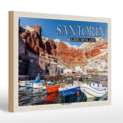 Cartello in legno da viaggio 30x20 cm Santorini Grecia porto di Ammoudi