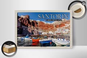 Panneau en bois voyage 30x20cm Santorin Grèce port d'Ammoudi 2