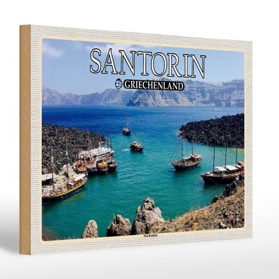 Cartel de madera viaje 30x20cm Santorini Grecia Kameni isla volcánica