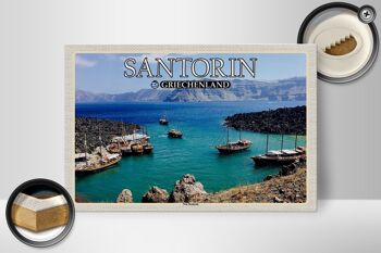 Panneau en bois voyage 30x20cm Santorin Grèce Île volcanique de Kameni 2