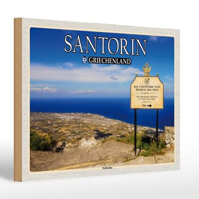 Cartel de madera viaje 30x20cm Santorini Grecia Profitis Ilias decoración